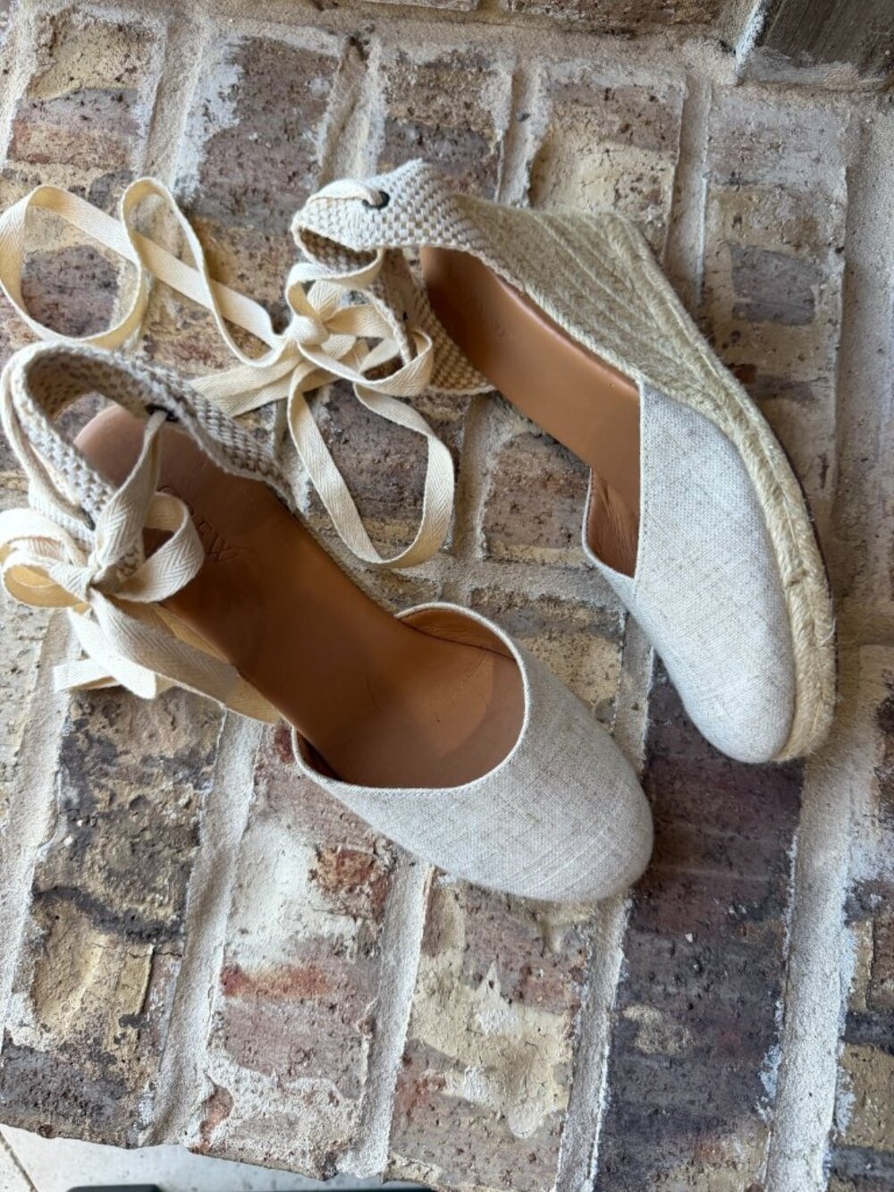 j. crew espadrilles women's size 8 tan and taupe color woven ballet ankle straps